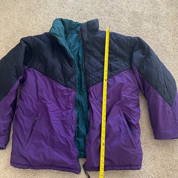 Vintage Lands End Reversible Quilted 90s Retro Puffer Jacket Large - Picture 6 of 8